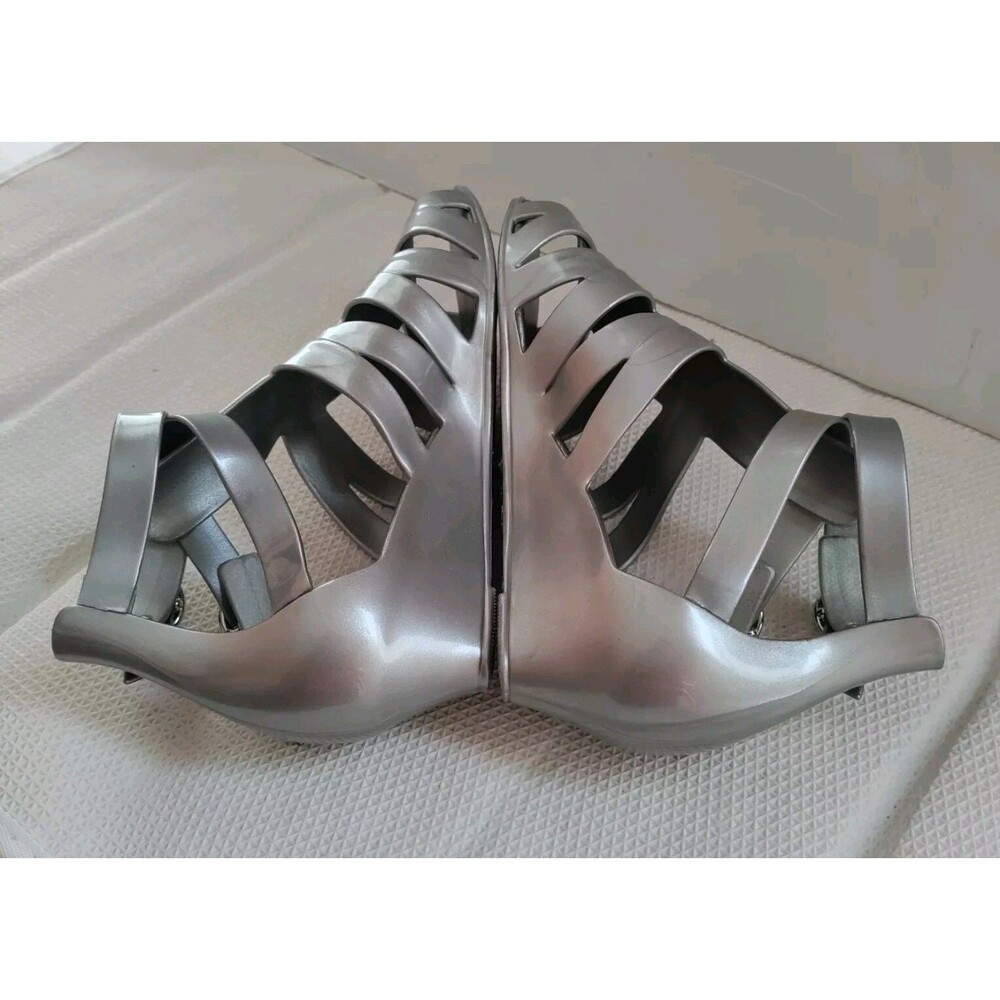 Melissa Liberty Jelly Strappy Silver Sandals Slight Wedged Heel US Sz 7/ EU 38 - Picture 9 of 14